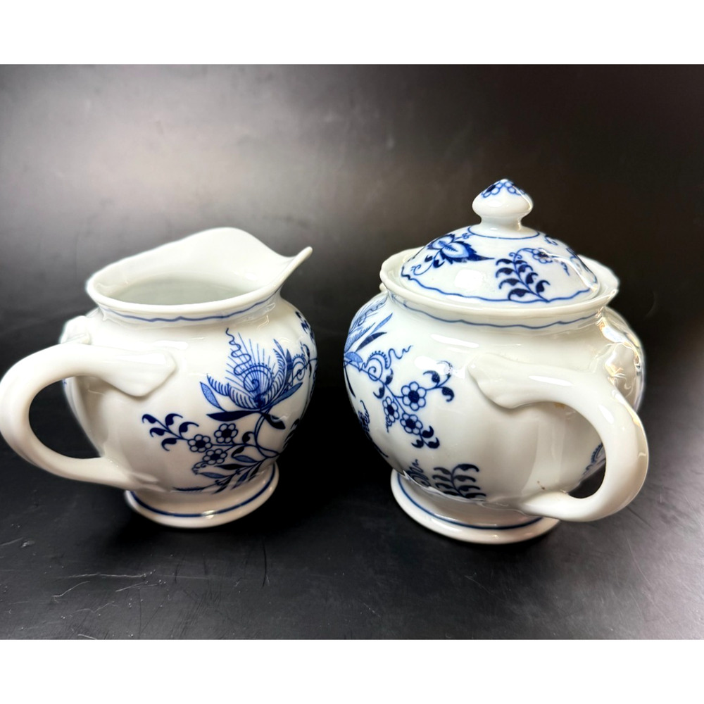 Vintage Set Blue Danube Blue Onion Creamer Covered Sugar Bowl Japan Cottage - Picture 5 of 7